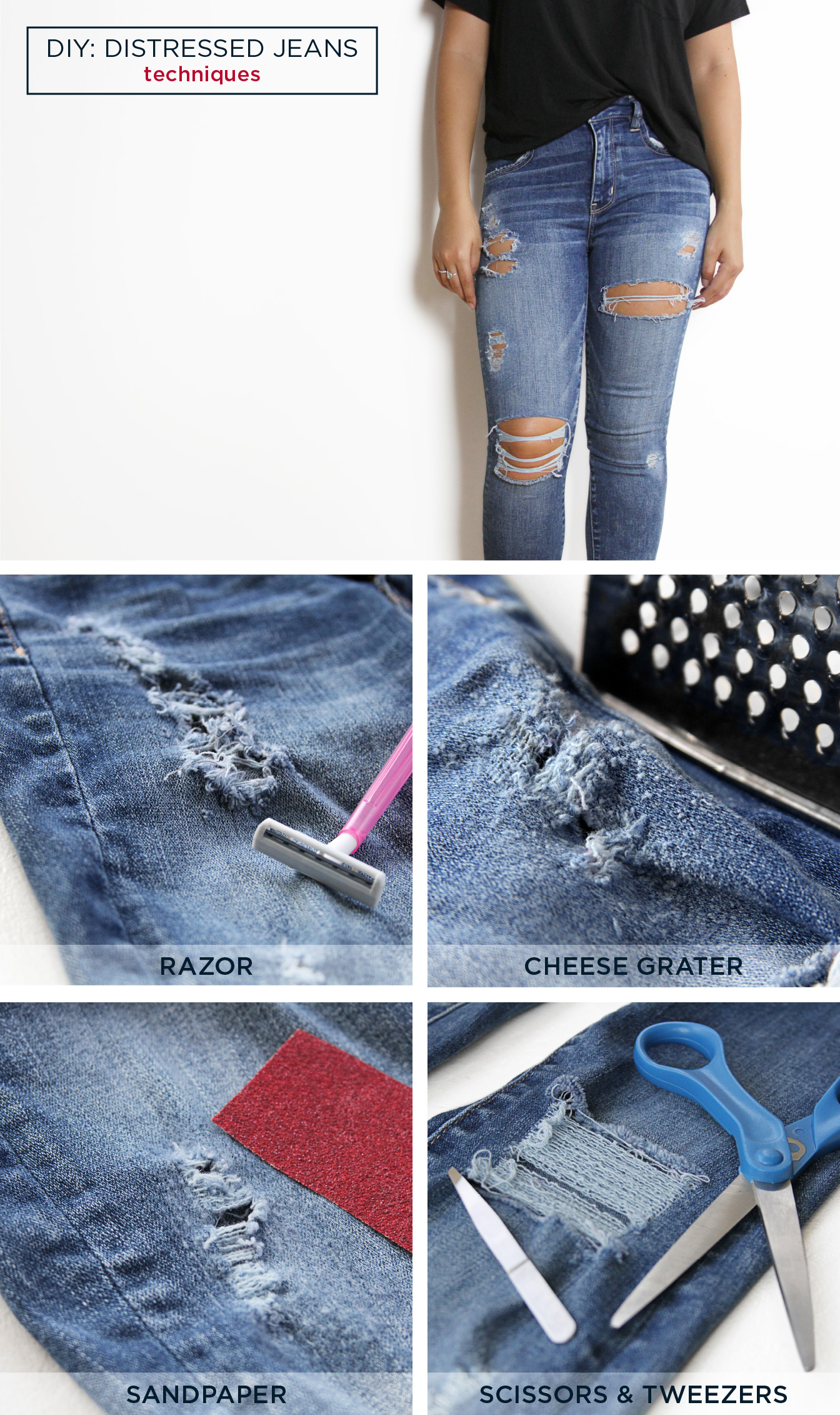 Distressing jeans with hot sale sandpaper