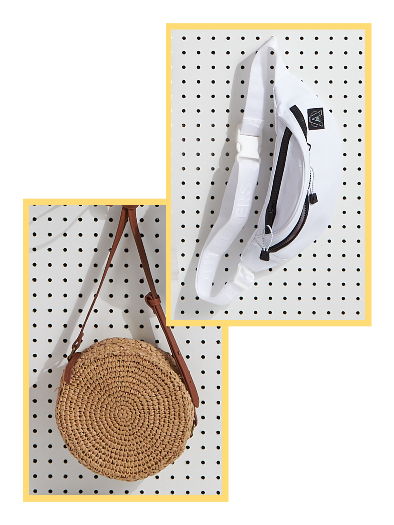 women's straw tote & men's fanny pack